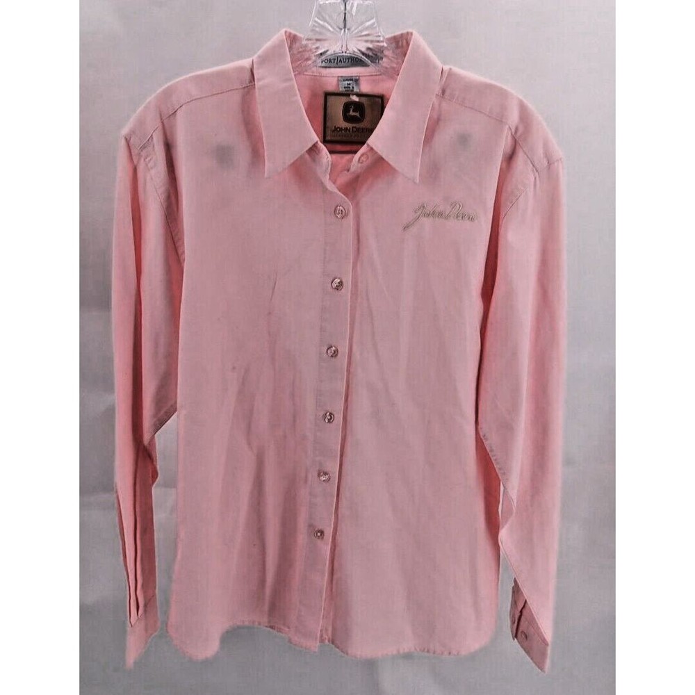 John Deere Shirt Women's Pink Size: M Pink Long Sleeve Button Front Embroidered